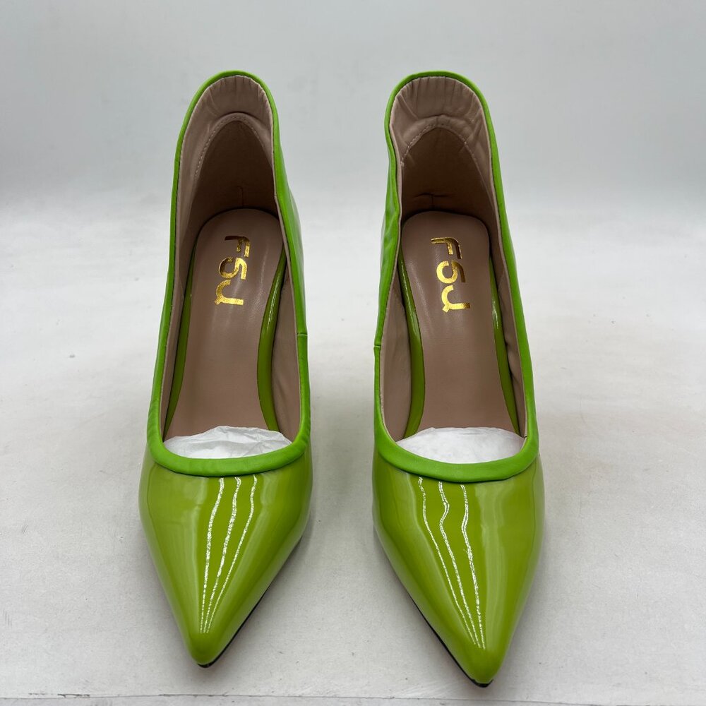 FSJ Green Jeweled High Heel Pointed Toe Slip On Sparkling Crystal Bead Heel Pump - Picture 2 of 7
